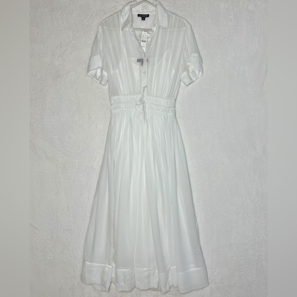 J. Crew Elena Shirtdress Chiffon White Midi A Line Minimalist Sheer US 0 NWT - Picture 2 of 9